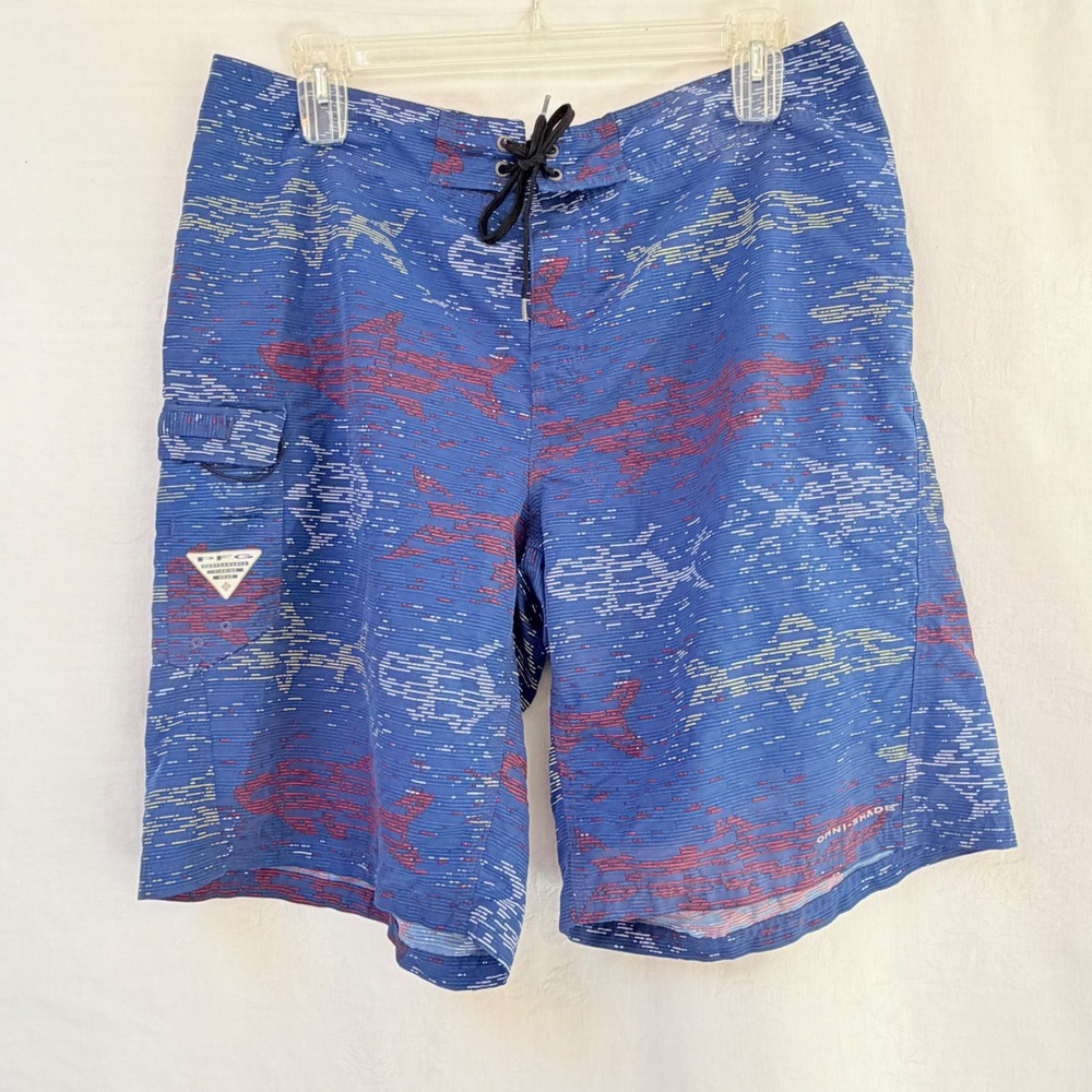 Columbia PFG Board Shorts Mens 38 Blue Performance Fishing Omni-Shade Shark